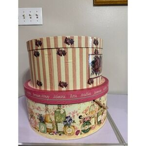 Set of 2 Floral Hat Boxes Laurie Korsgaden Round Storage Boxes